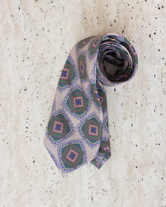 Brązowy jedwabny krawat w duże ornamenty