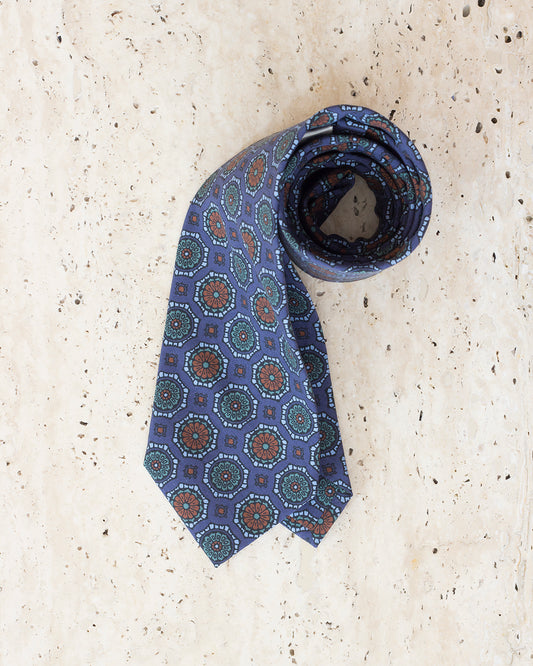 Granatowy jedwabny krawat w ornamenty
