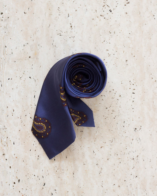 Granatowy jedwabny krawat w ornamenty