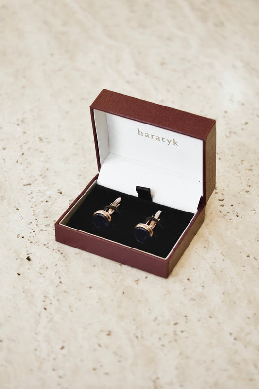 Złote spinki do mankietów z czarnym onyksem