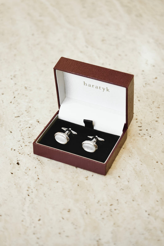 Srebrne spinki do mankietów z masą perłową