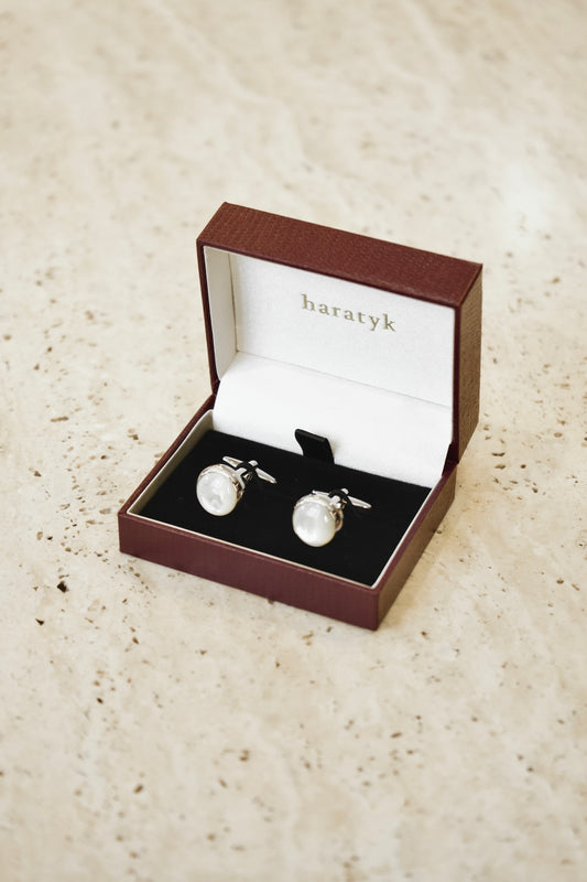 Srebne spinki do mankietów z masą perłową