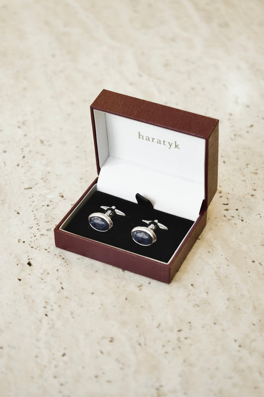 Srebrne spinki do mankietów z kamieniem